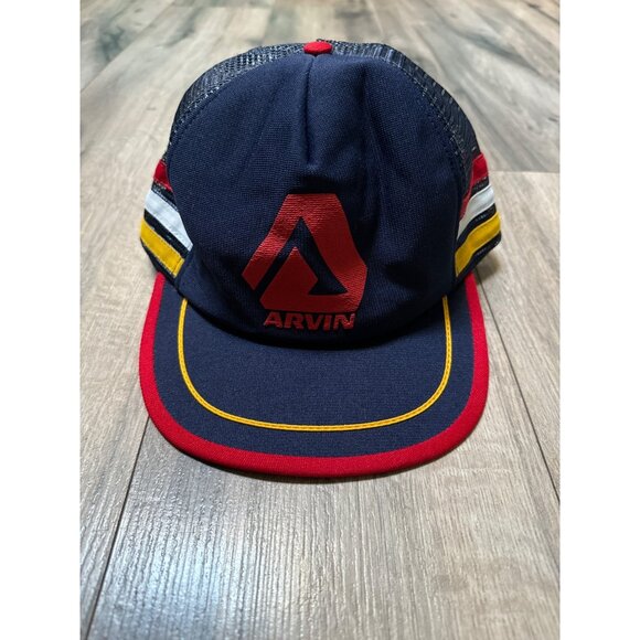 Vintage Arvin Tri Stripe Trucker Hat One Size Fits All Made In USA Navy & Red Me - Picture 1 of 7